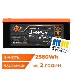 Акумулятор LP LiFePO4 25,6V - 100 Ah (2560Wh) (BMS 80А/50) пластик Smart BT