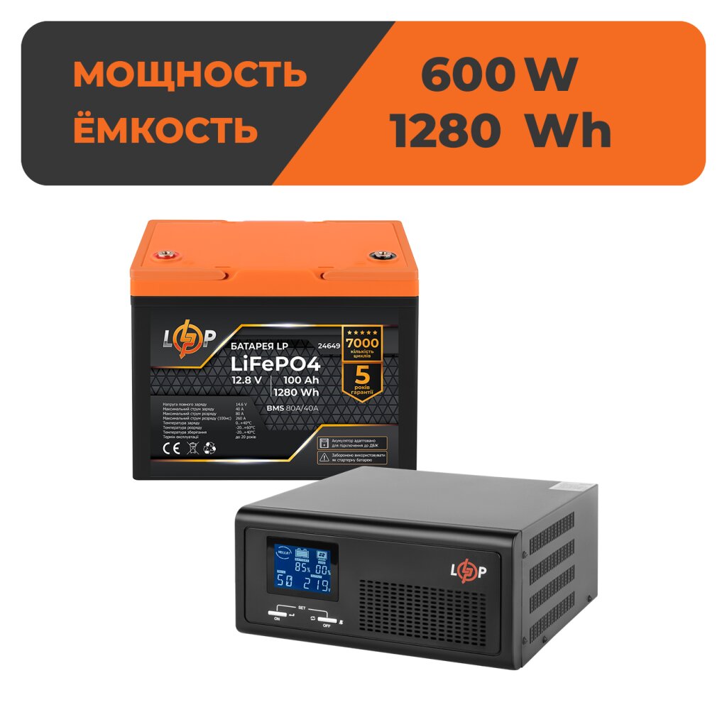 Комплект резервного питания LP (LogicPower) ИБП + литиевая (LiFePO4) батарея (UPS B1000 + АКБ LiFePO4 1280Wh) - Изображение 1