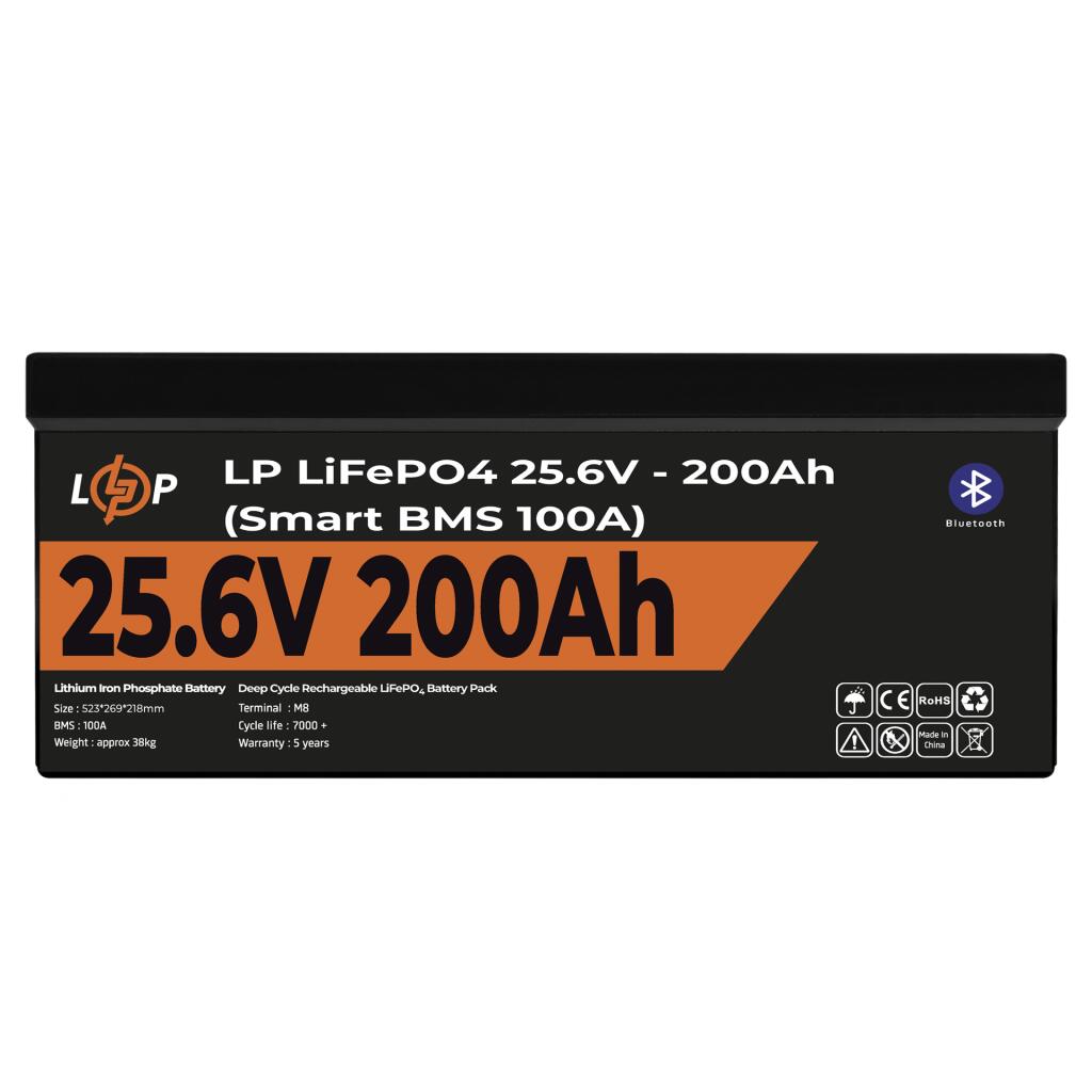 Акумулятор LP LiFePO4 24V (25,6V) - 200 Ah (5120Wh) (Smart BMS 100А) з BT пластик - Зображення 2