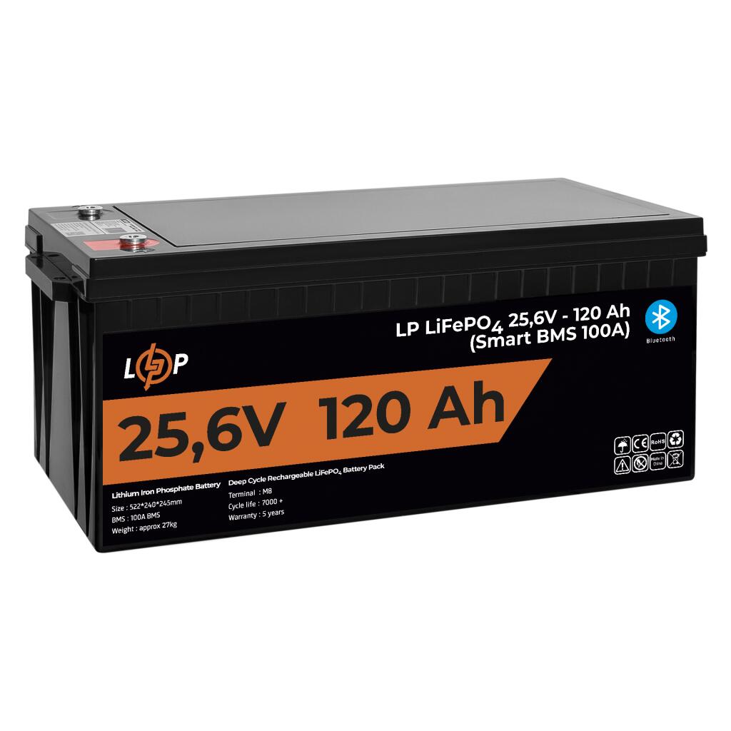 Акумулятор LP LiFePO4 25,6V - 120 Ah (3072Wh) (Smart BMS 100А) з BT пластик для ДБЖ - Зображення 4