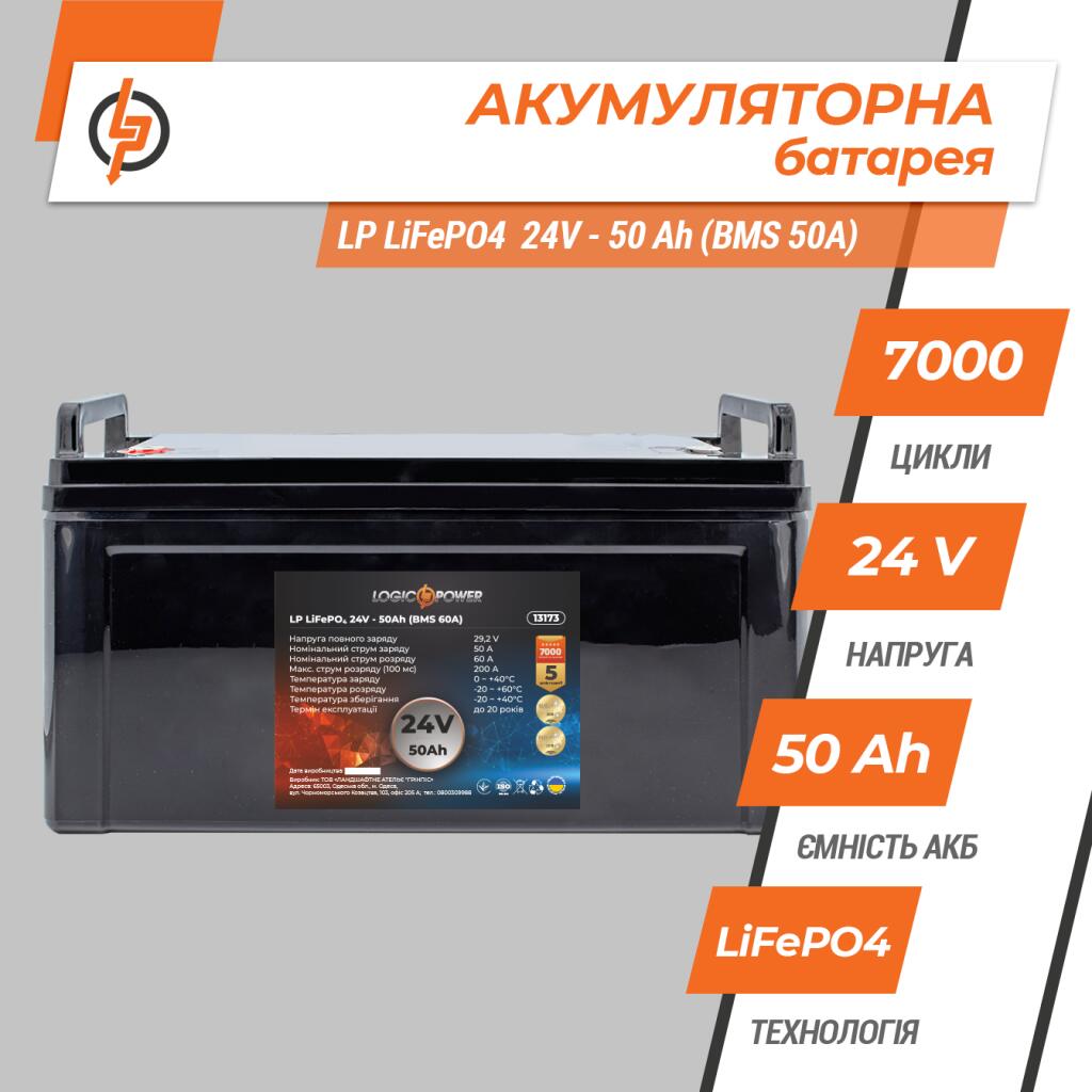 Аккумулятор LP LiFePO4 24V (25,6V) - 50 Ah (1280Wh) (BMS 60A) пластик - Изображение 3