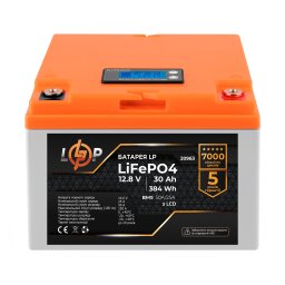 Акумулятор LP LiFePO4 LCD 12V (12,8V) - 30 Ah (384Wh) (BMS 50A/25А) пластик null