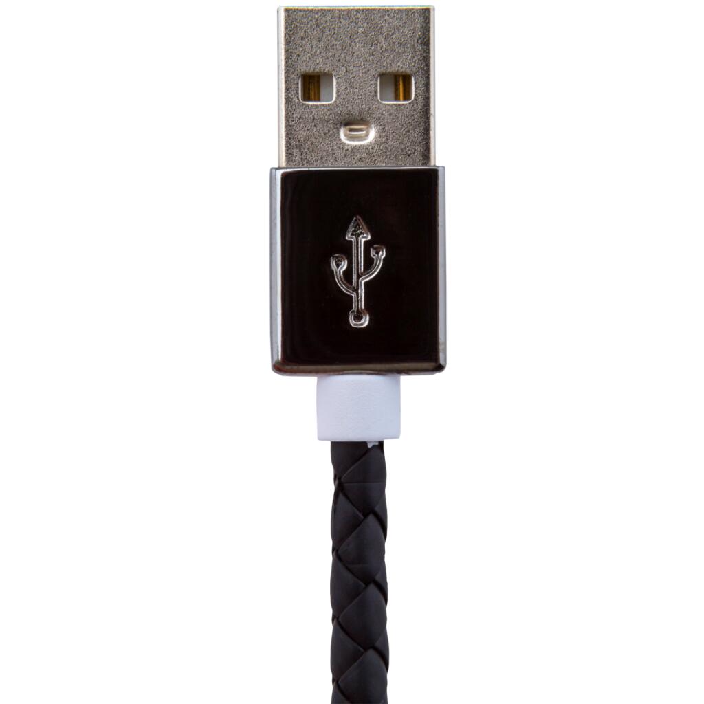 Кабель USB - Lightning 1м B (кож. плетение) черный / R - Изображение 3