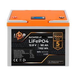 Аккумулятор LP LiFePO4 LCD 12V (12,8V) - 90 Ah (1152Wh) (BMS 80A/40A) пластик null