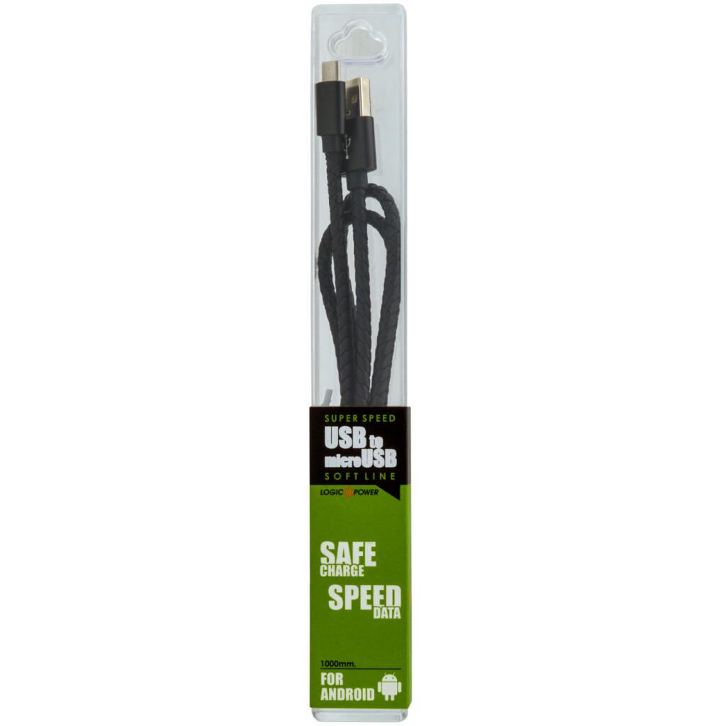 Кабель USB - micro USB 1м B (кож. плетение) черный / Re - Изображение 4