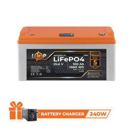 Аккумулятор LP LiFePO4 25,6V - 100 Ah (2560Wh) (BMS 150A/75А) пластик LCD для ИБП 