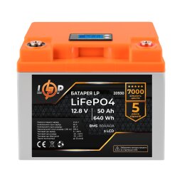 Акумулятор LP LiFePO4 LCD 12V (12,8V) - 50 Ah (640Wh) (BMS 80A/40А) пластик 