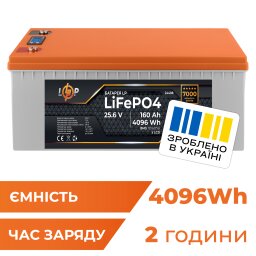 Акумулятор LP LiFePO4 25,6V - 160 Ah (4096Wh) (BMS 150A/75А) пластик LCD для ДБЖ