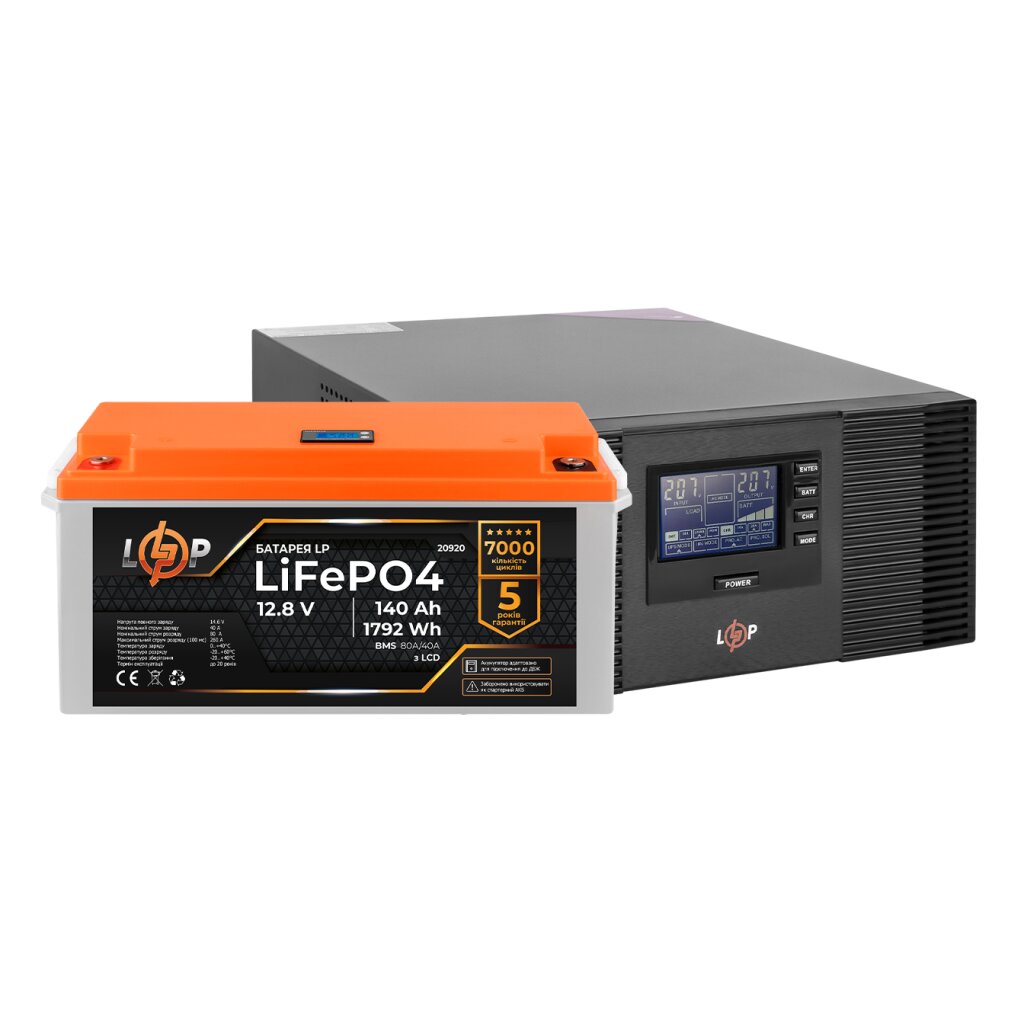 Комплект резервного питания LP (LogicPower) ИБП + литиевая (LiFePO4) батарея (UPS B1500 + АКБ LiFePO4 1792W) - Изображение 1