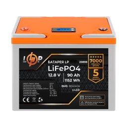 Акумулятор LP LiFePO4 для ДБЖ LCD 12V (12,8V) - 90 Ah (1152Wh) (BMS 80A/40A) пластик