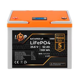 Акумулятор LP LiFePO4 LCD 24V (25,6V) - 52 Ah (1331Wh) (BMS 60A/30А) пластик null