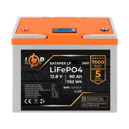 Аккумулятор LP LiFePO4 для ИБП LCD 12V (12,8V) - 90 Ah (1152Wh) (BMS 50A/25A) пластик