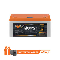 Акумулятор LP LiFePO4 12,8V - 160 Ah (2048Wh) (BMS 150A/75А) пластик LCD для ДБЖ null
