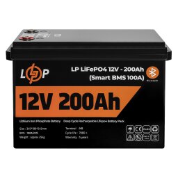 Акумулятор LP LiFePO4 для ДБЖ 12V (12,8V) - 200 Ah (2560Wh) (Smart BMS 100А) с BT пластик null