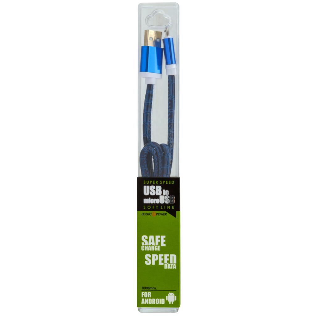 Кабель USB - micro USB 1м Bl (кожа) синий / Retail - Изображение 4