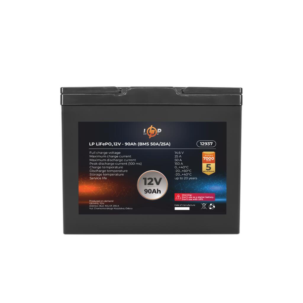Аккумулятор LP LiFePO4 12V (12,8V) - 90 Ah (1152Wh) (BMS 50A/25A) пластик - Изображение 3
