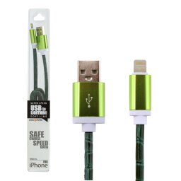 Кабель USB - Lightning 1м Gr (кожа) зеленый / Retail