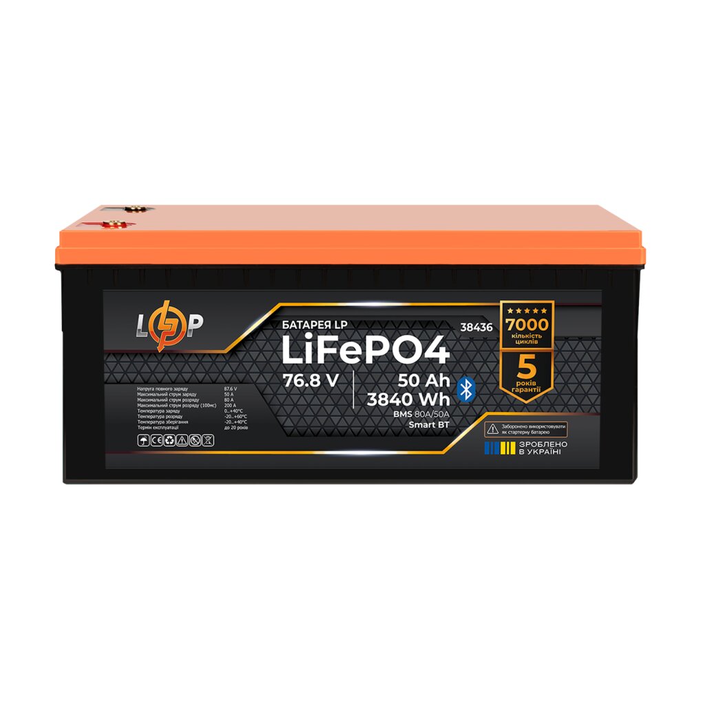 Аккумулятор LP LiFePO4 76,8V - 50 Ah (3840Wh) (BMS 80A/50А) пластик Smart BT - Изображение 2