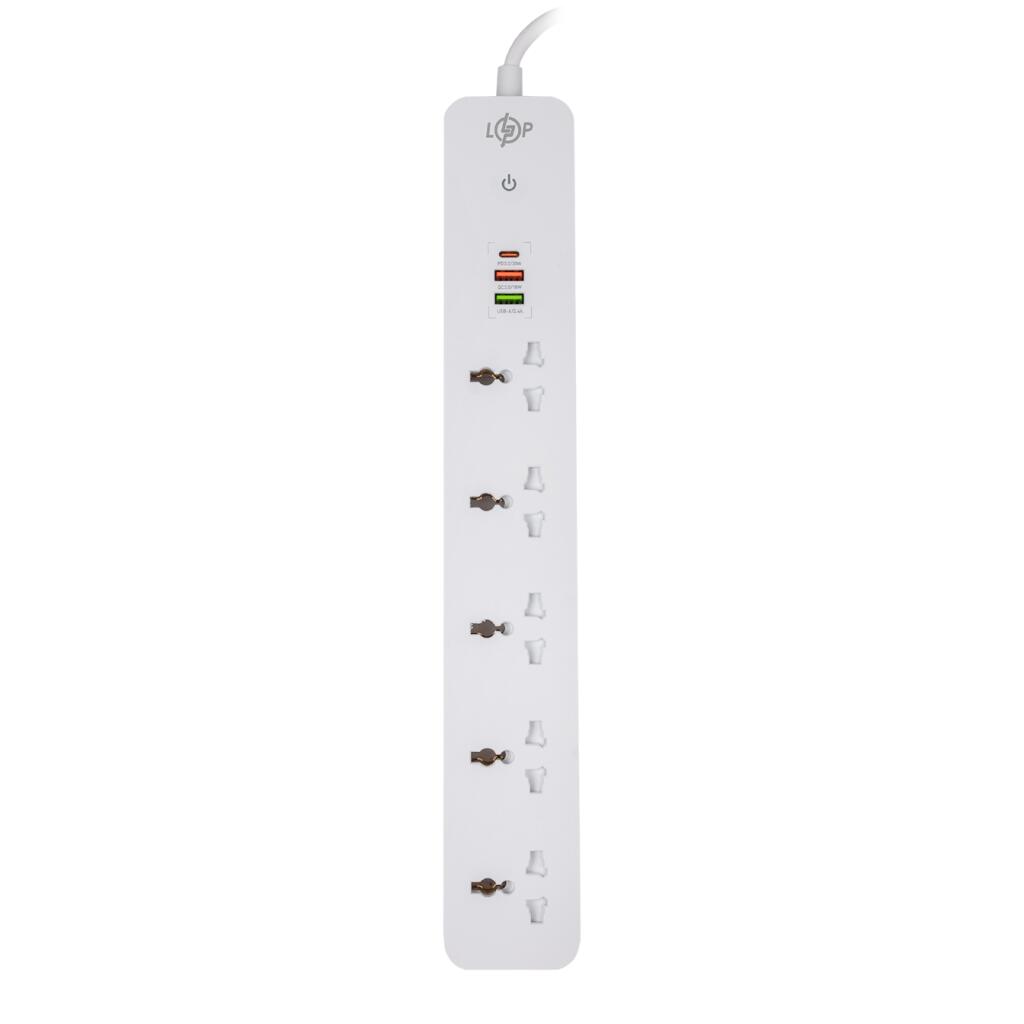 Сетевой фильтр (удлинитель) LP (5x230V-2500W, 1xUSB-38W/PD/QC3.0, 1xType-C 20W, 1xUSB 18W) - Изображение 2