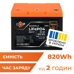 Акумулятор LP LiFePO4 25,6V - 32 Ah (820Wh) (BMS 40A/32А) пластик Smart BT