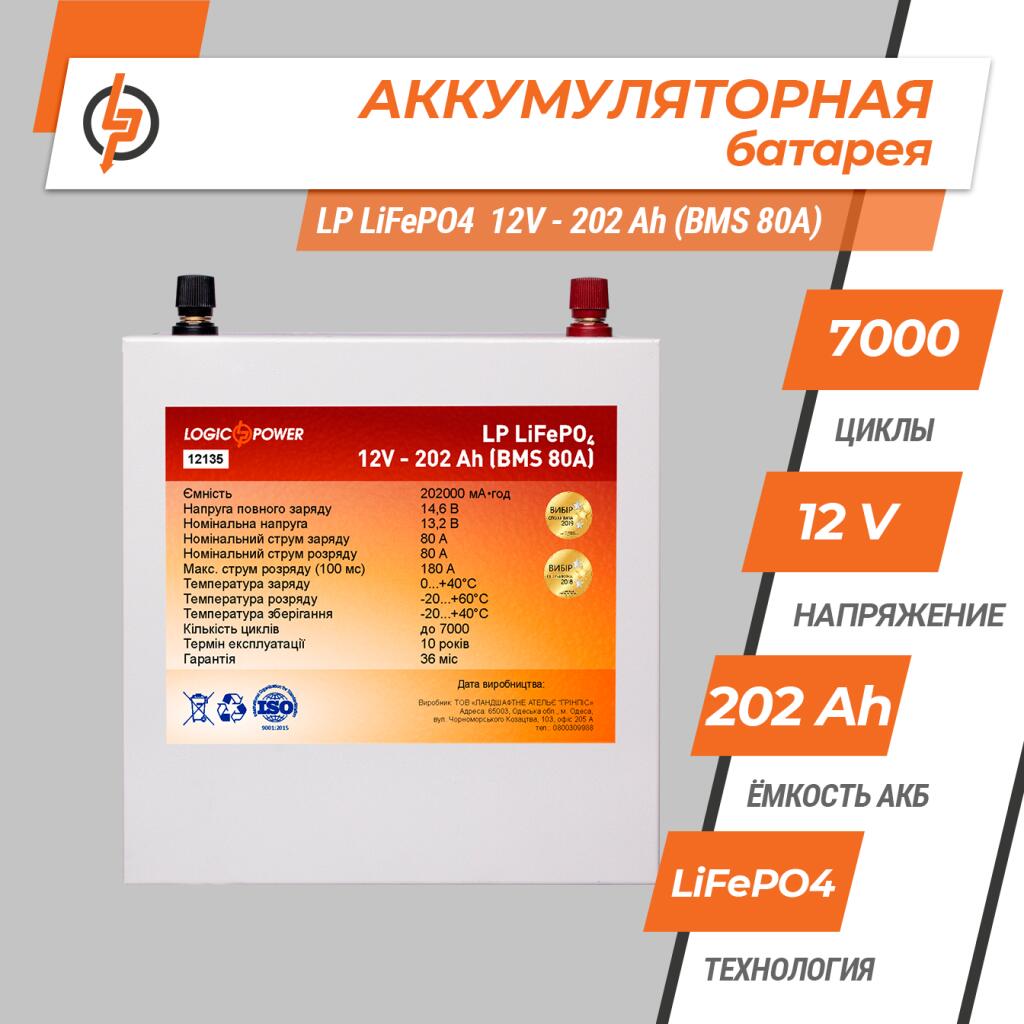 Аккумулятор LP LiFePO4 12V (12,8V) - 202 Ah (2586Wh) (BMS 80A/40A) металл - Изображение 4