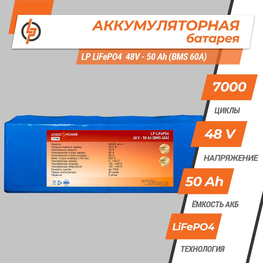 Аккумулятор LP LiFePO4 48V - 50 Ah (BMS 60A) - Изображение 2