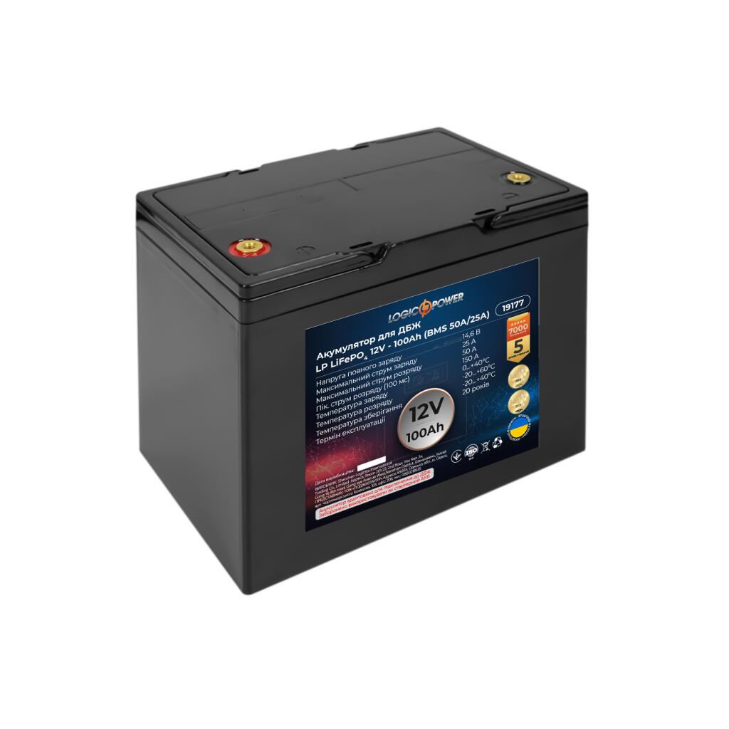 Аккумулятор LP LiFePO4 для ИБП 12V - 100 Ah (BMS 50A/25A) пластик - Изображение 2