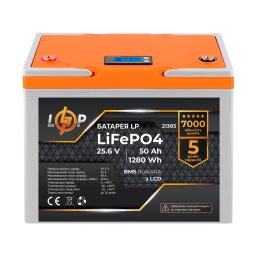 Аккумулятор LP LiFePO4 LCD 25,6V - 50 Ah (1280Wh) (BMS 80A/40А) пластик XT90 balance wire