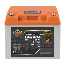 Аккумулятор LP LiFePO4 LCD 12V (12,8V) - 50 Ah (640Wh) (Smart BMS 60A/30А) пластик null
