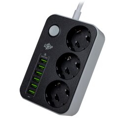 Мережевий фільтр (подовжувач) LogicPower F24U6 (3x220V-2500W, 6xUSB-3,4A)