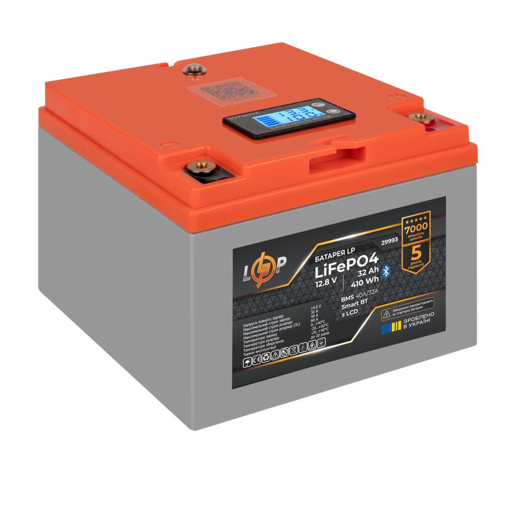 Акумулятор LP LiFePO4 12,8V - 32 Ah (410Wh) (BMS 40А/32A) пластик LCD Smart BT - Зображення 5
