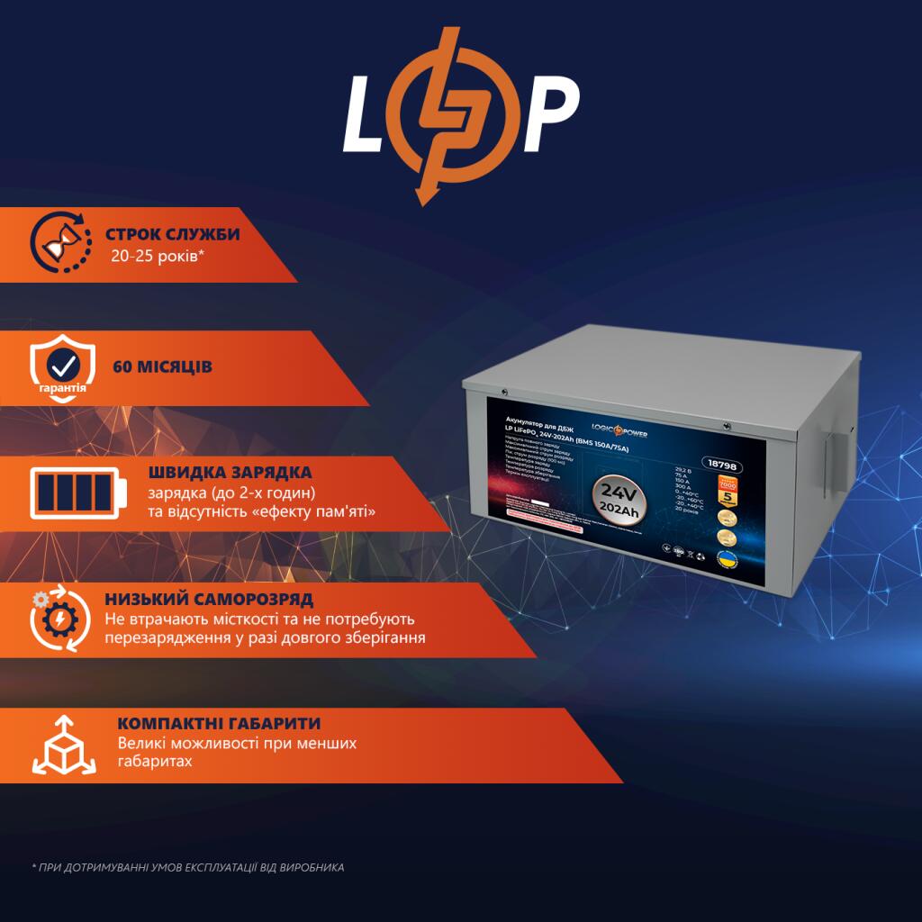 Аккумулятор для ИБП LP LiFePO4 24V (25,6V) - 202 Ah (5171Wh) (BMS 150A/75А) - Изображение 2