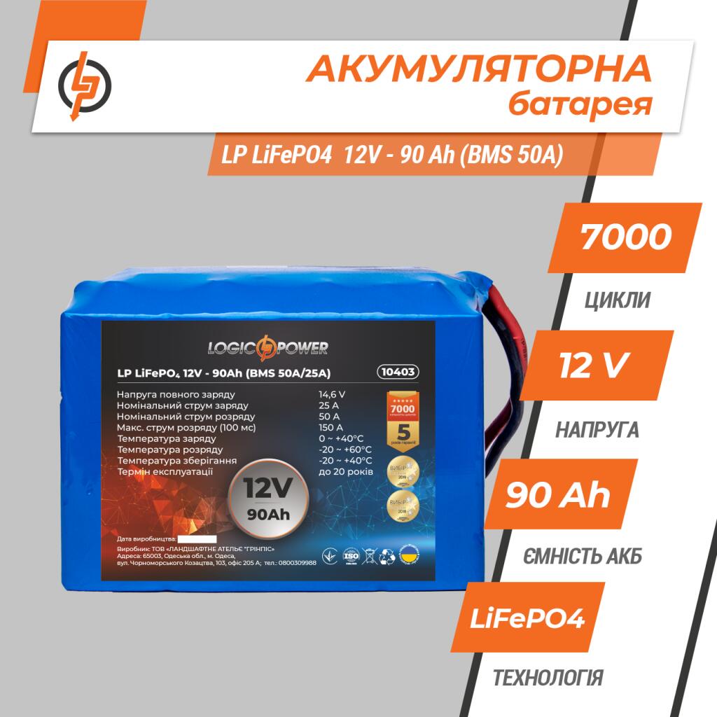 Аккумулятор LP LiFePO4 12V - 90 Ah (BMS 50A/25A) - Изображение 3