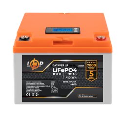 Аккумулятор LP LiFePO4 12,8V - 32 Ah (410Wh) (BMS 30А/15A) пластик LCD 