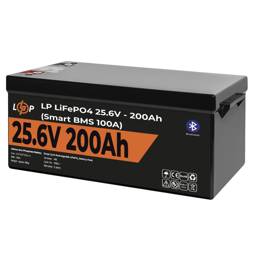 Акумулятор LP LiFePO4 24V (25,6V) - 200 Ah (5120Wh) (Smart BMS 100А) з BT пластик - Зображення 3