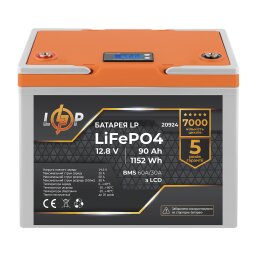 Аккумулятор LP LiFePO4 LCD 12V (12,8V) - 90 Ah (1152Wh) (Smart BMS 60A/30А) пластик