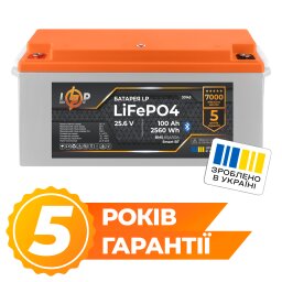 Аккумулятор LP LiFePO4 25,6V - 100 Ah (2560Wh) (BMS 80А/50А) пластик Smart BT