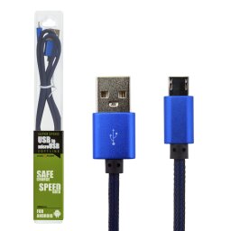 Кабель USB - micro USB 1м Bl (метал. плетение) синий /