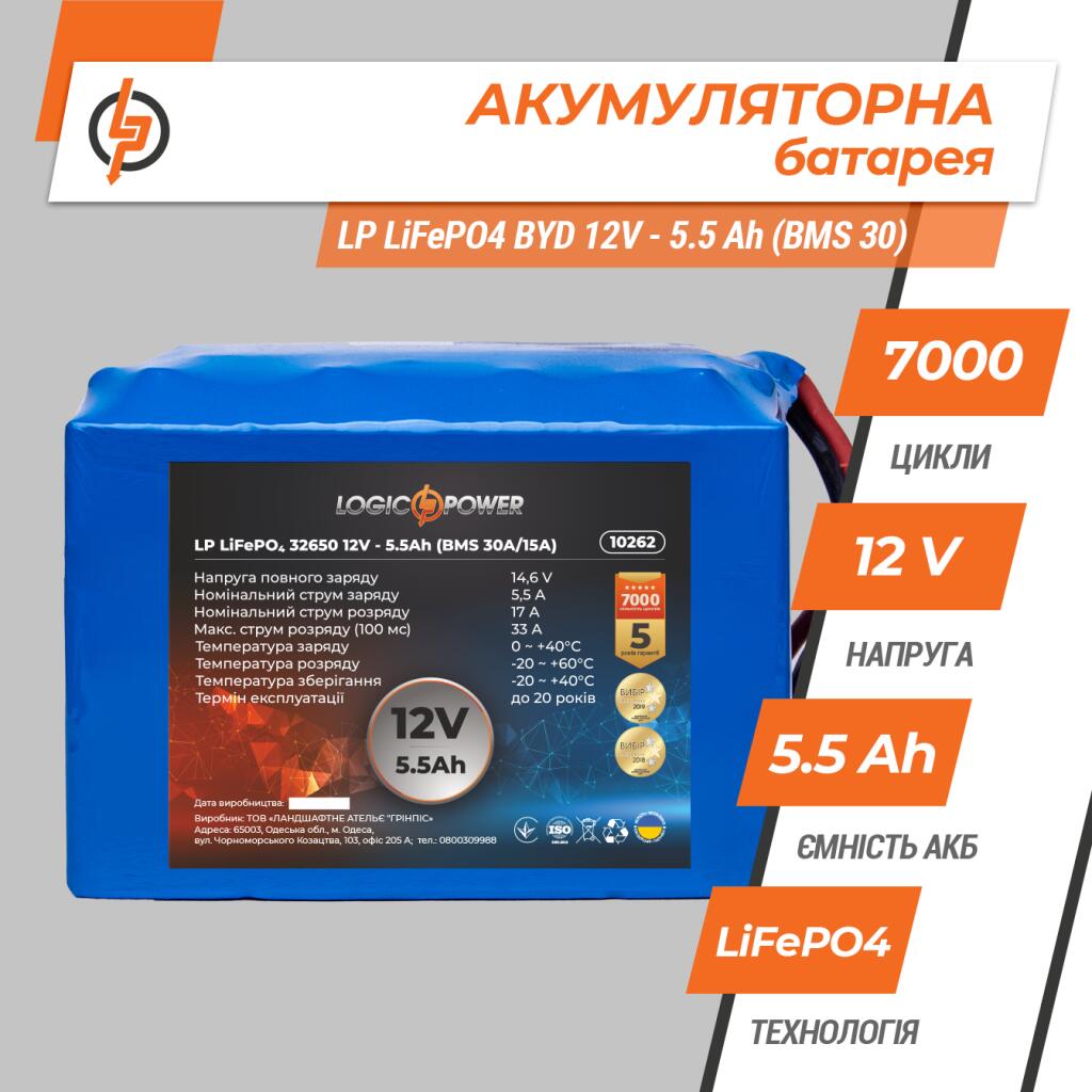 Аккумулятор LP LiFePO4 32650 12V - 5.5 Ah (BMS 30A) - Изображение 3