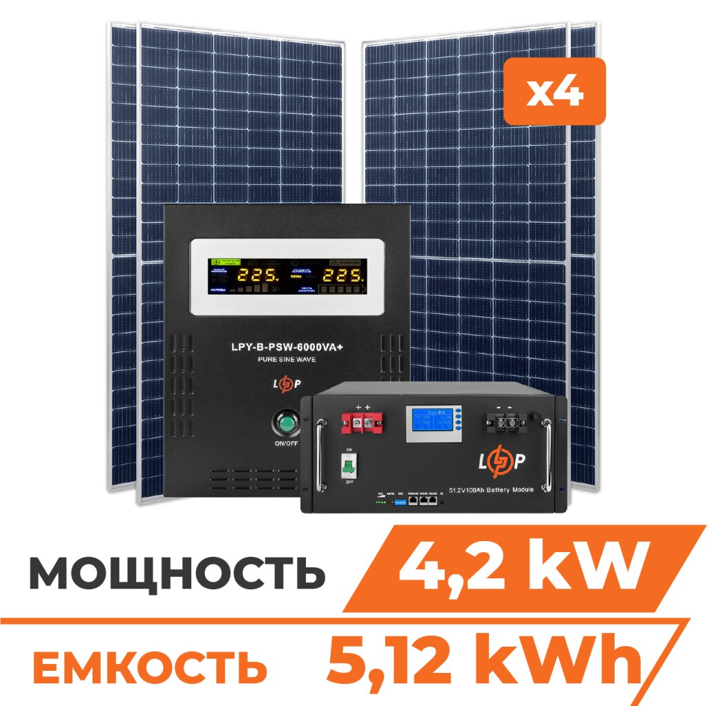 Комплект СЭС 4.2kW АКБ 5.12kWh (литий) 100 Ah Премиум - Изображение 1