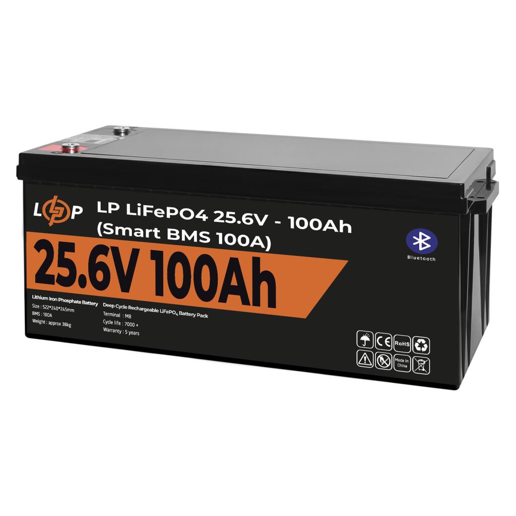 Акумулятор LP LiFePO4 24V (25,6V) - 100 Ah (2560Wh) (Smart BMS 100А) с BT пластик - Зображення 3