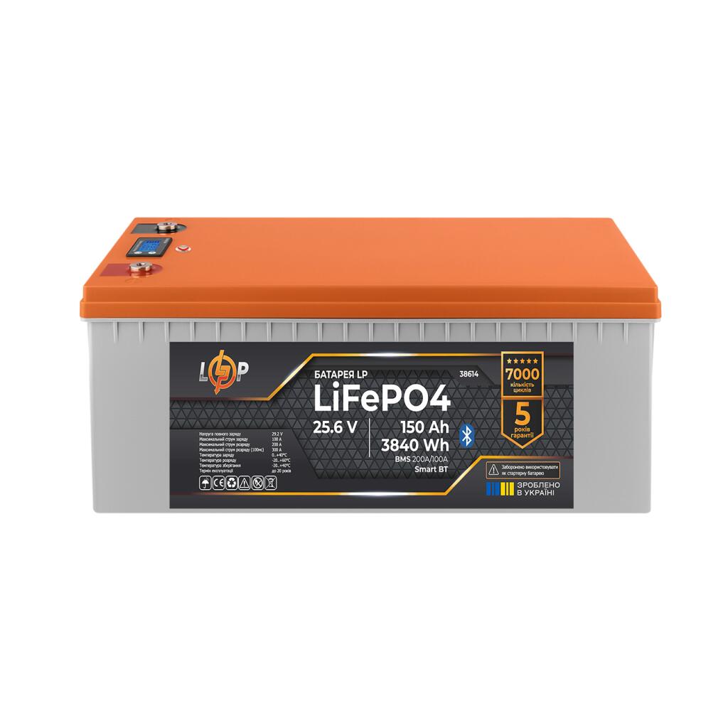 Акумулятор LP LiFePO4 25,6V - 150 Ah (3840Wh) (BMS 200A/100А) пластик LCD Smart BT - Зображення 2