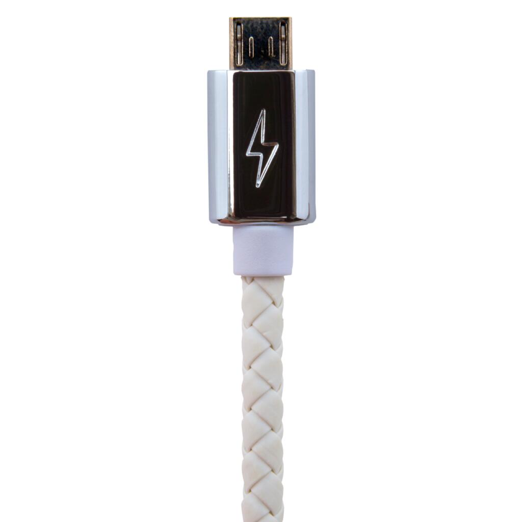 Кабель USB - micro USB 1м W (кож. плетение) белый / Ret - Изображение 2