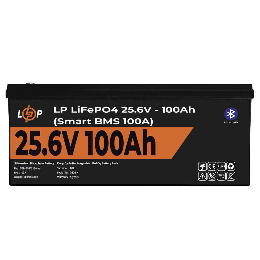 Акумулятор LP LiFePO4 24V (25,6V) - 100 Ah (2560Wh) (Smart BMS 100А) с BT пластик - Зображення 2