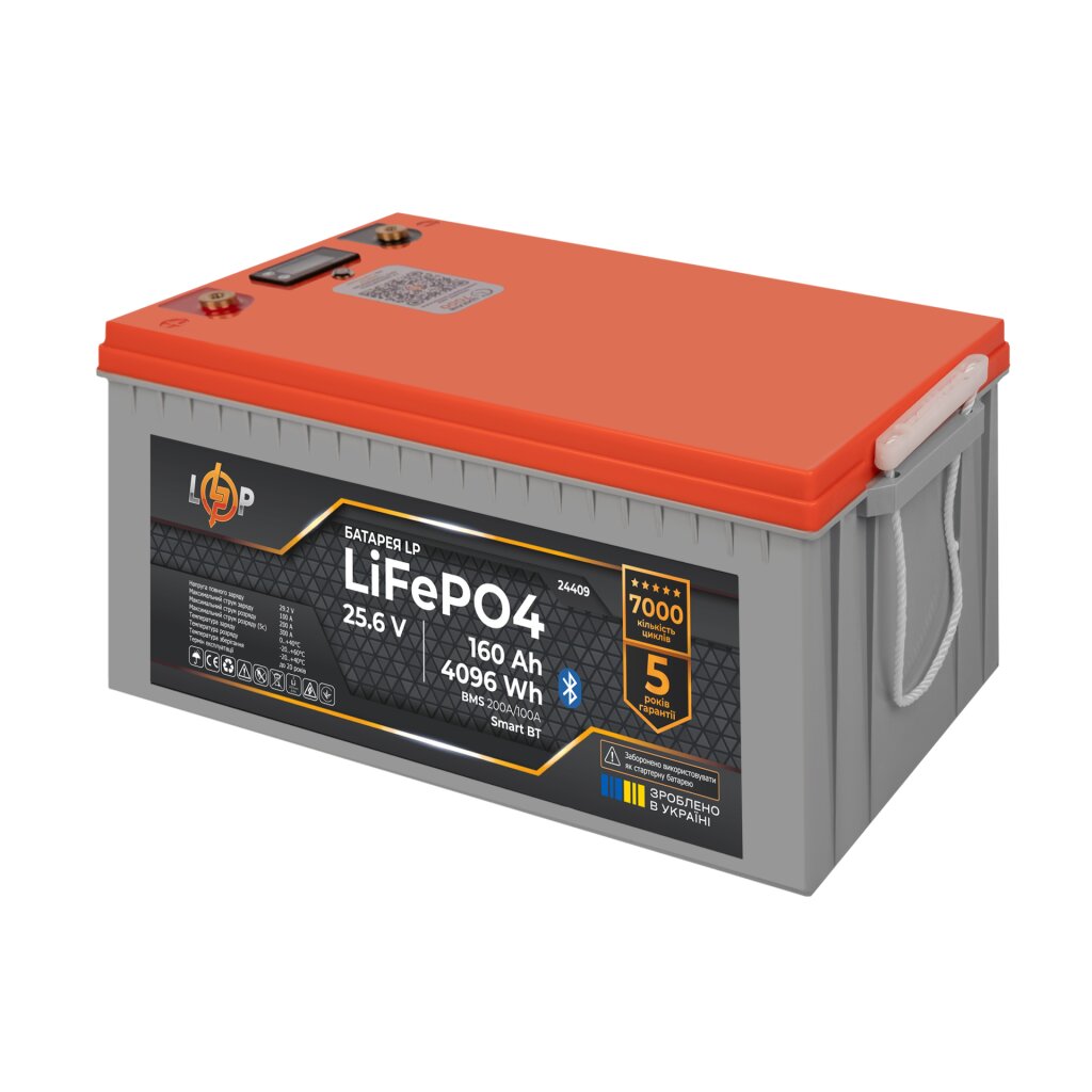 Аккумулятор LP LiFePO4 25,6V - 160 Ah (4096Wh) (BMS 200A/100А) пластик LCD Smart BT - Изображение 7