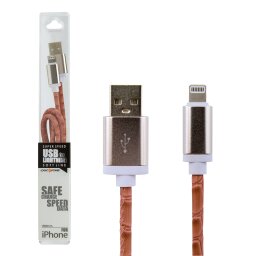 Кабель USB - Lightning 1м P (кожа) розовый / Retail