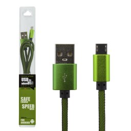 Кабель USB - micro USB 1м Gr (метал. плетение) зеленый