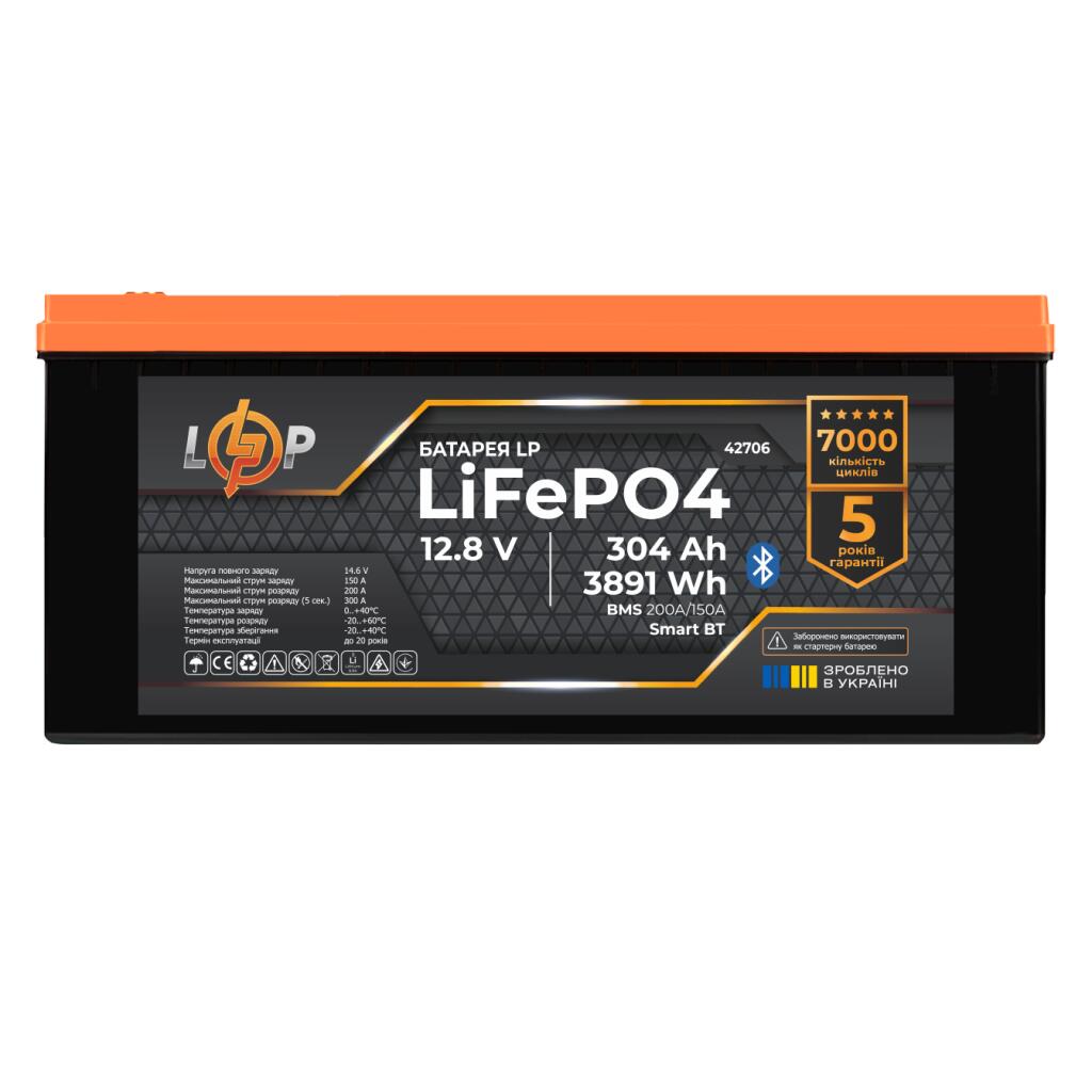 Аккумулятор LP LiFePO4 12,8V - 304 Ah (3891Wh) (BMS 200A/150А) пластик Smart BT - Изображение 1