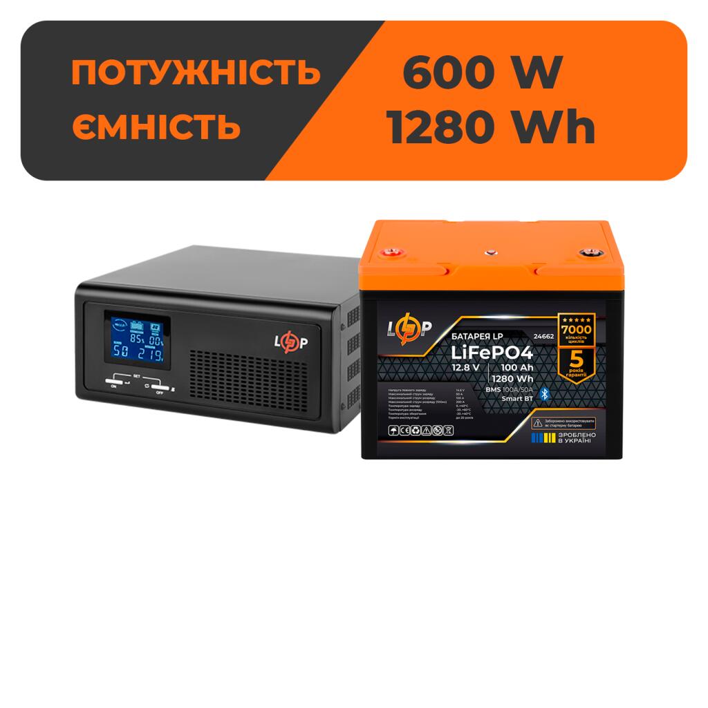 Комплект резервного живлення LP(LogicPower) ДБЖ + літієва (LiFePO4) батарея (UPS В1000 + АКБ LiFePO4 1280W) - Зображення 1