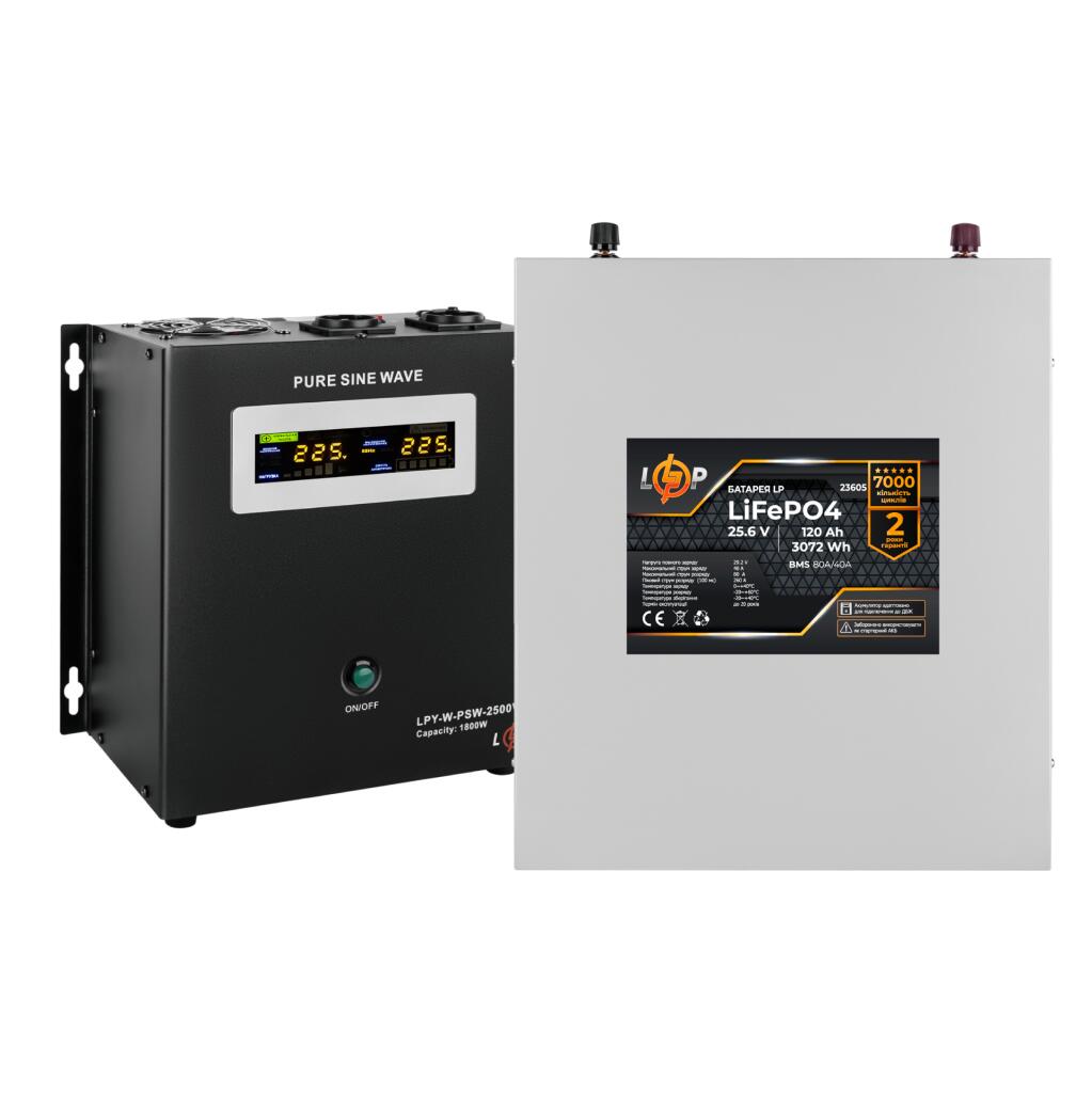 Комплект резервного живлення для котла LogicPower ДБЖ + літієва (LiFePO4) батарея (UPS W2500+ АКБ LiFePO4 3072W) - Зображення 2